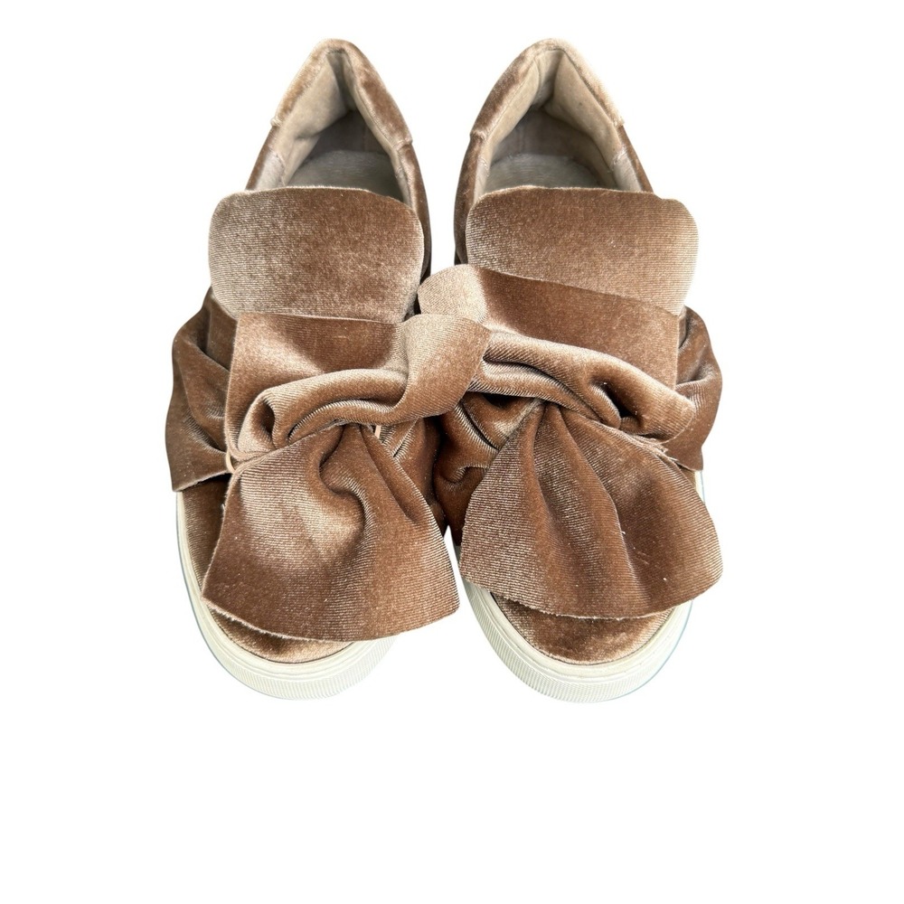 J/Slides Velvet Bow Slip On Sneakers Womens 7.5 Taupe  Platform Shoes
